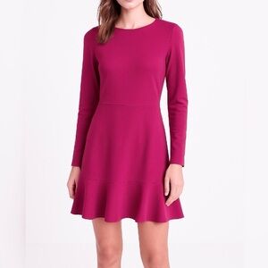Loft Dress Hot Pink Fuschia Ponte Knit Flounce Hem 10P Party Cocktail Preppy